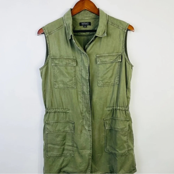 Olive Green Army Green Vest Tunic Length Cardigan Size Small - Picture 7 of 9